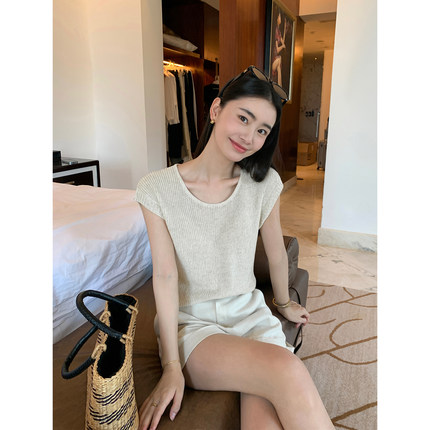 Maven Lin 夏日氧气感！U领短袖针织衫女薄款宽松慵懒风镂空上衣