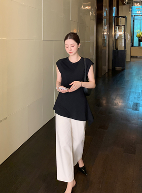 Maven Lin R0W风极简 白色通勤休闲裤女高级感气质修身直筒九分裤