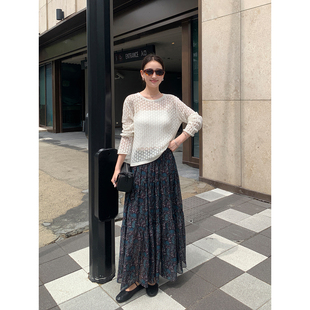 Maven 高品质雪纺复古腰果花半身裙女浪漫度假风a字碎花裙子 Lin