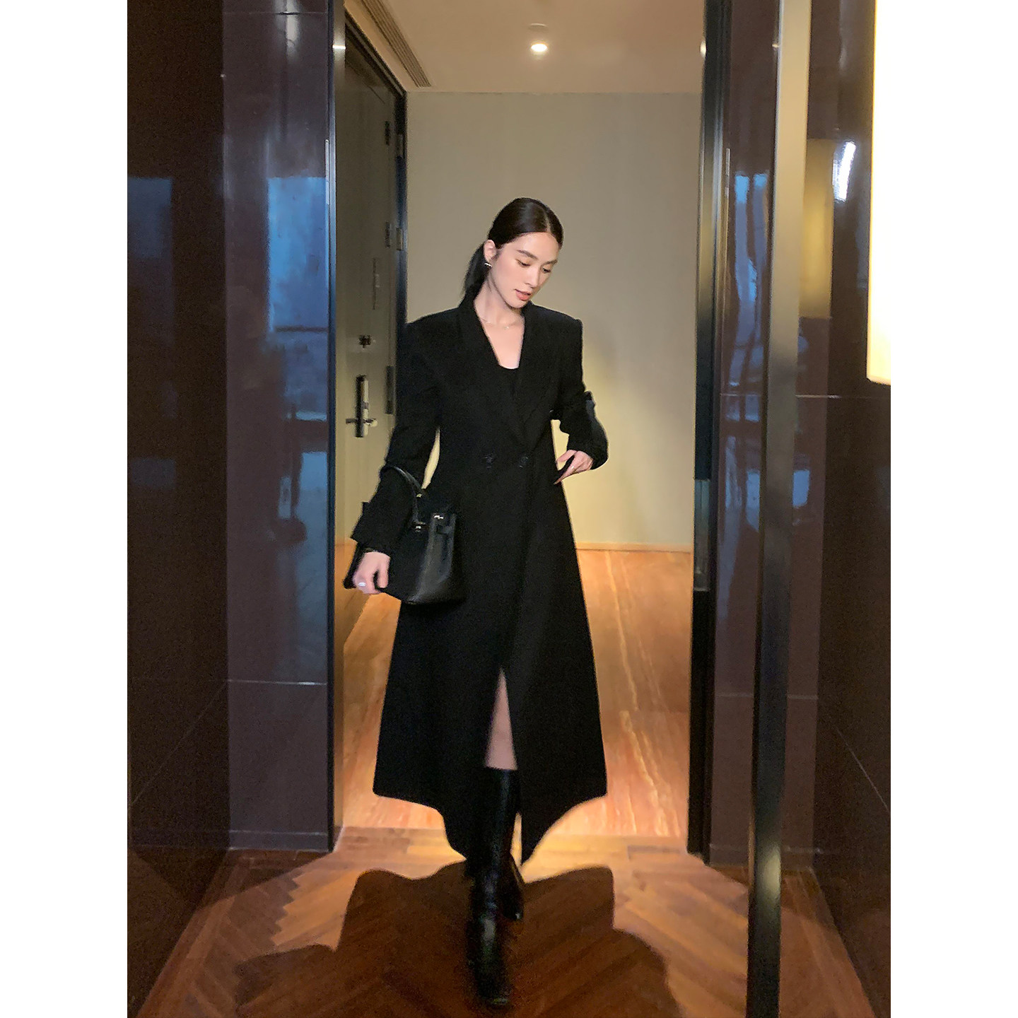 Maven Lin 智感通勤 黑色1OO羊毛双面呢外套女收腰显瘦长款大衣,女装/女士精品,毛呢外套,淘宝优惠券,粉丝福利购,淘宝优惠卷