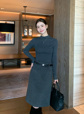 Maven Lin 老钱精英 灰色毛呢直筒半身裙女高级感通勤呢子a字半裙