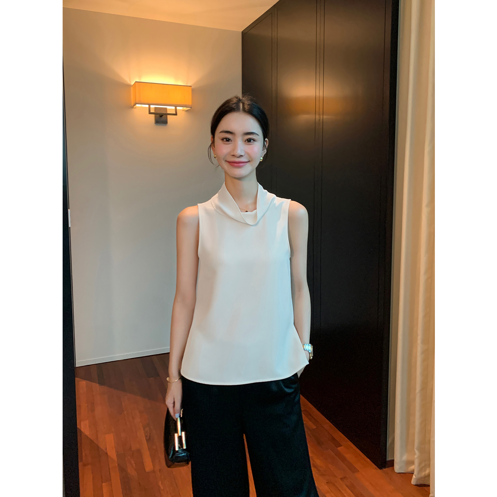 Maven Lin 无袖素律 高级感醋酸背心女外穿韩系极简宽松荡领上衣