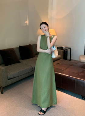 Maven Lin 极简1OO亚麻连衣裙女松弛感度假风宽松无袖背心长裙