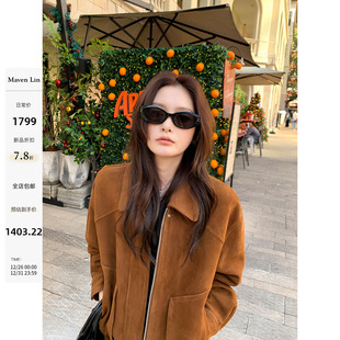 Maven 高级感羊皮革夹克女通勤反绒面皮衣廓形外套 Lin柔雾质感