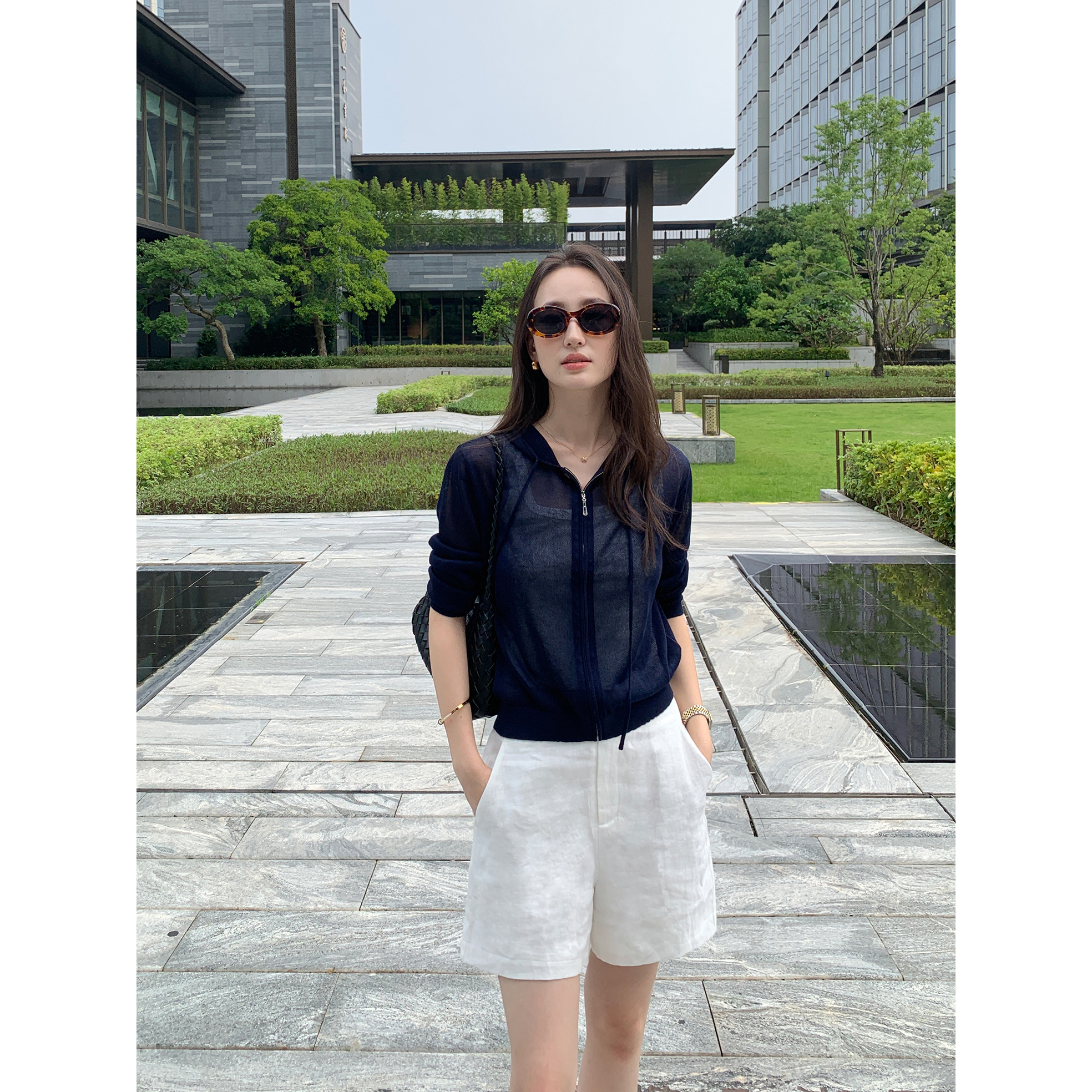 Maven Lin 高品质亲肤麻丝柔软休闲连帽针织开衫女夏轻薄空调罩衫