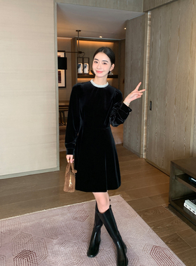 Maven Lin【现货7.5折】醋酸混纺丝绒法式气质连衣裙女高级感裙子