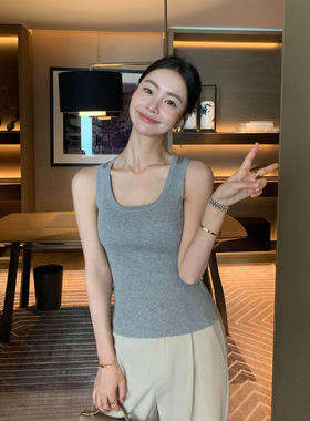 Maven Lin 基础版U领短款吊带背心女60支桑蚕丝羊毛修身无袖上衣