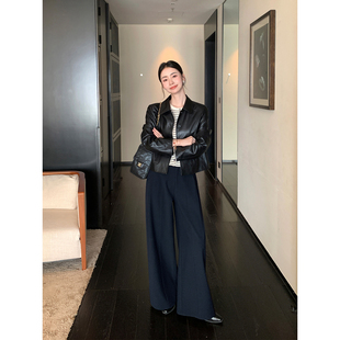 Lin 女高腰宽松直筒长裤 干练通勤 裤 子 松弛感阔腿休闲西装 Maven