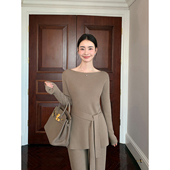 Maven 通勤套装 Lin极简妙义 一字领羊毛收腰毛衣女宽松阔腿休闲裤