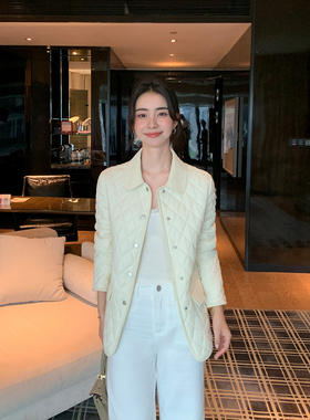 Maven Lin 品质奢宠 复古菱形格翻领棉服女高级气质短款棉衣外套