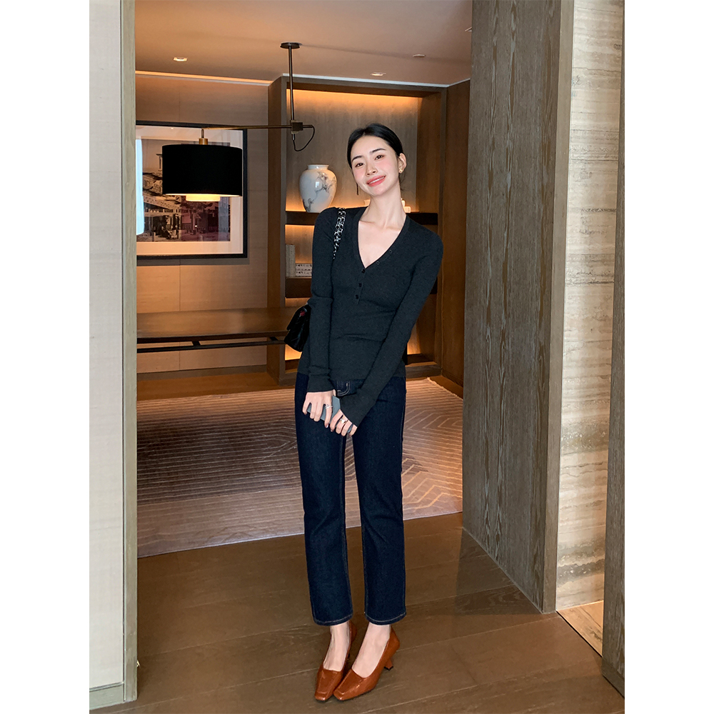 Maven Lin 松弛有度|复古高腰显瘦修身牛仔裤女弹力九分直筒裤