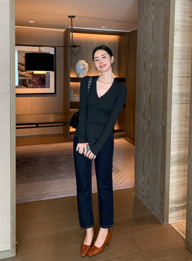 Maven Lin 松弛有度|复古高腰显瘦修身牛仔裤女弹力九分直筒裤