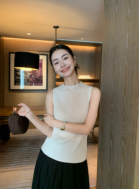 Maven Lin 抗起球桑蚕丝莱赛尔混纺优雅半高领背心女针织无袖上衣