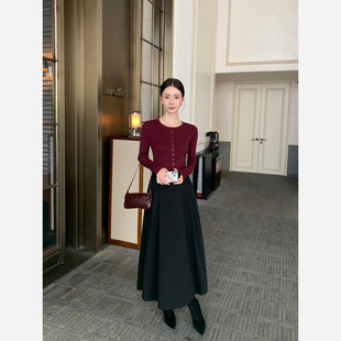 Maven Lin 轻雅都市 高级感黑色a字半裙女气质廓形大裙摆半身长裙