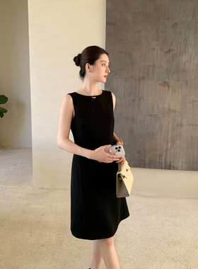 Maven Lin 超智感优雅醋酸连衣裙女黑色直筒通勤无袖背心短裙子