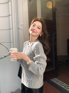 Maven Lin细闪微光 慵懒感复古麻花套头毛衣女宽松亮片针织衫上衣