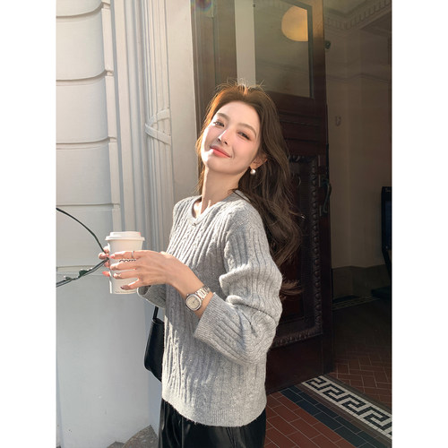 Maven Lin细闪微光 慵懒感复古麻花套头毛衣女宽松亮片针织衫上衣