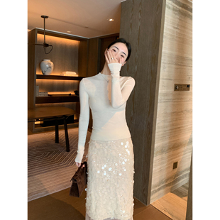 Lin 长袖 型适主义 女气质修身 针织上衣 100羊毛半高领打底衫 Maven