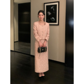 轻奢混纺粗花呢千金感小香风短款 Maven Lin 外套女珠片方领上衣