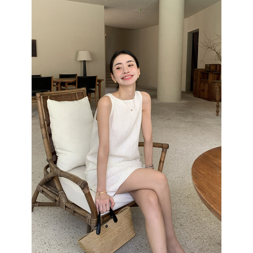 Maven Lin 极简知性|重磅1OO亚麻背心短裙女气质宽松无袖连衣裙