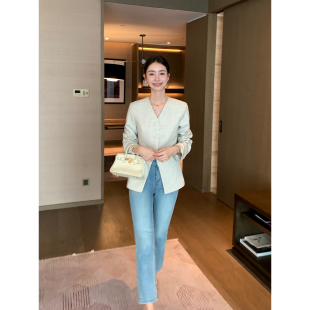 Lin 小脚裤 精致随性 女气质通勤修身 浅蓝色高腰九分牛仔裤 Maven