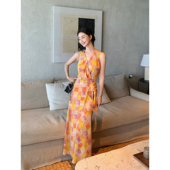 Maven 收腰碎花背心裙 v领连衣裙女气质新中式 Lin 优雅重磅围裹式