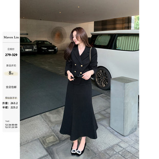 Lin 外套女优雅白领鱼尾半身裙套装 高智主场 西装 黑色短款 Maven