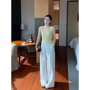 Maven Lin 高级全亚麻系列 重磅松弛宽松阔腿裤女极简直筒休闲裤