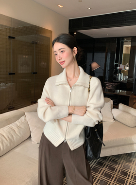 Maven Lin 智性模式 100%羊毛立领毛衣开衫女双拉链针织外套上衣