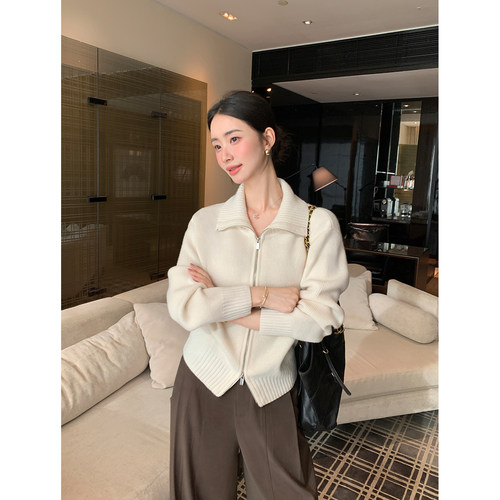 Maven Lin 智性模式 1OO羊毛立领毛衣开衫女双拉链针织外套上衣