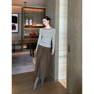 麂皮绒百褶半身裙女显瘦宽松A字伞裙大摆长裙 优雅序曲 Maven Lin