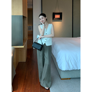 女慵懒宽松显瘦休闲长裤 老钱风松弛感1OO亚麻阔腿裤 Lin Maven