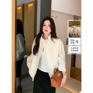 1OO羊毛立领短款 轻柔温暖 大衣女高级感毛呢夹克外套 Lin Maven