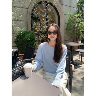 针织衫 100%羊毛斜肩长袖 女气质一字船领上衣 Lin高阶质感 Maven