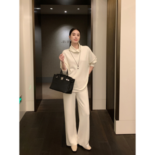 套装 Maven 套头针织卫衣女通勤直筒休闲裤 高领蝙蝠袖 Lin慵懒姿调