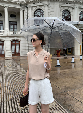 Maven Lin 甄选和纸纱松弛感Polo领背心外穿女夏宽松无袖针织上衣