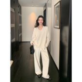 Lin 极简垂感羊毛糯米裤 女束腰直筒阔腿裤 Maven 韩系针织休闲裤