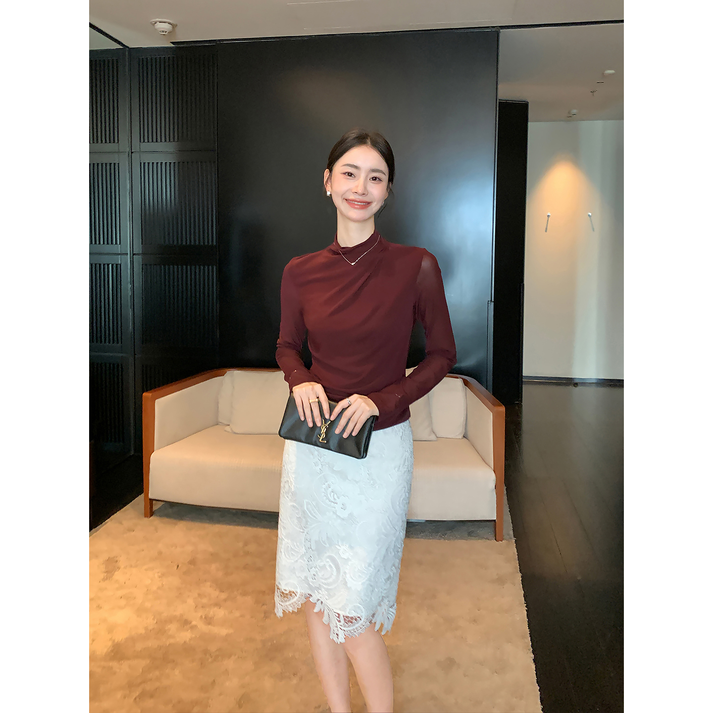 Maven Lin 精致优雅 重工花朵蕾丝半身裙女高级感气质白领直筒裙