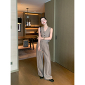 老钱风高端亚麻V领西装 马甲套装 女夏季 MavenLin 休闲阔腿裤 两件套