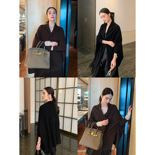 100%羊毛针织披肩女流苏设计感开衫 奢柔温暖 蝙蝠斗篷 Lin Maven