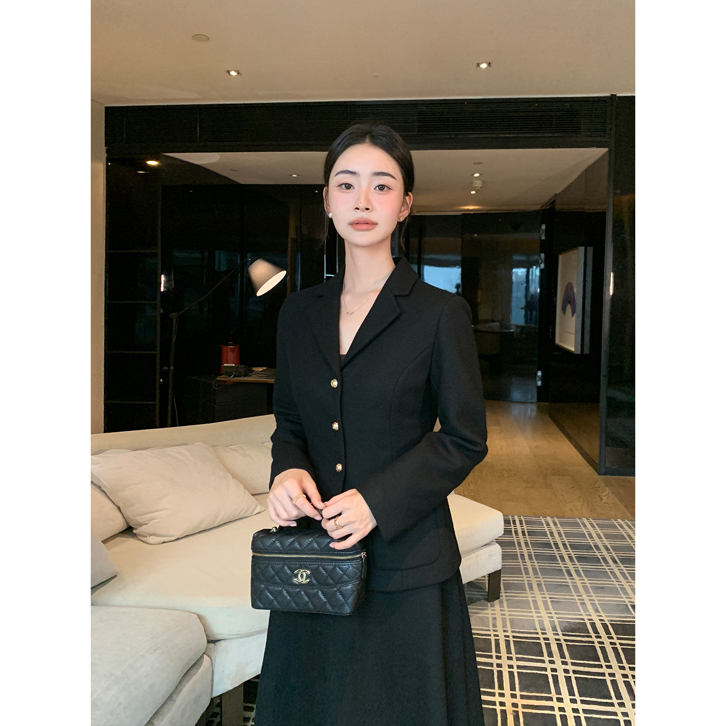 Maven Lin 矜贵质感 经典翻领羊毛西装外套女优雅大摆A字半裙套装