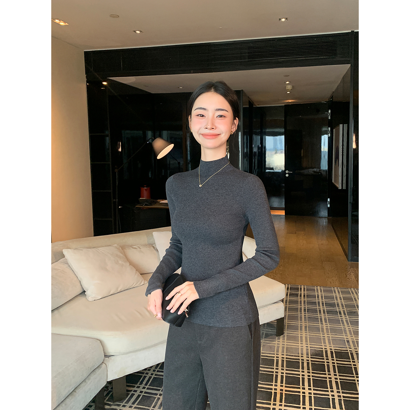 Maven Lin 柔润肌理 基础高领长袖针织衫女气质修身打底衫上衣