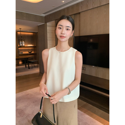 Maven Lin 高定肌理小香风背心圆领女夏季休闲小A摆宽松无袖上衣