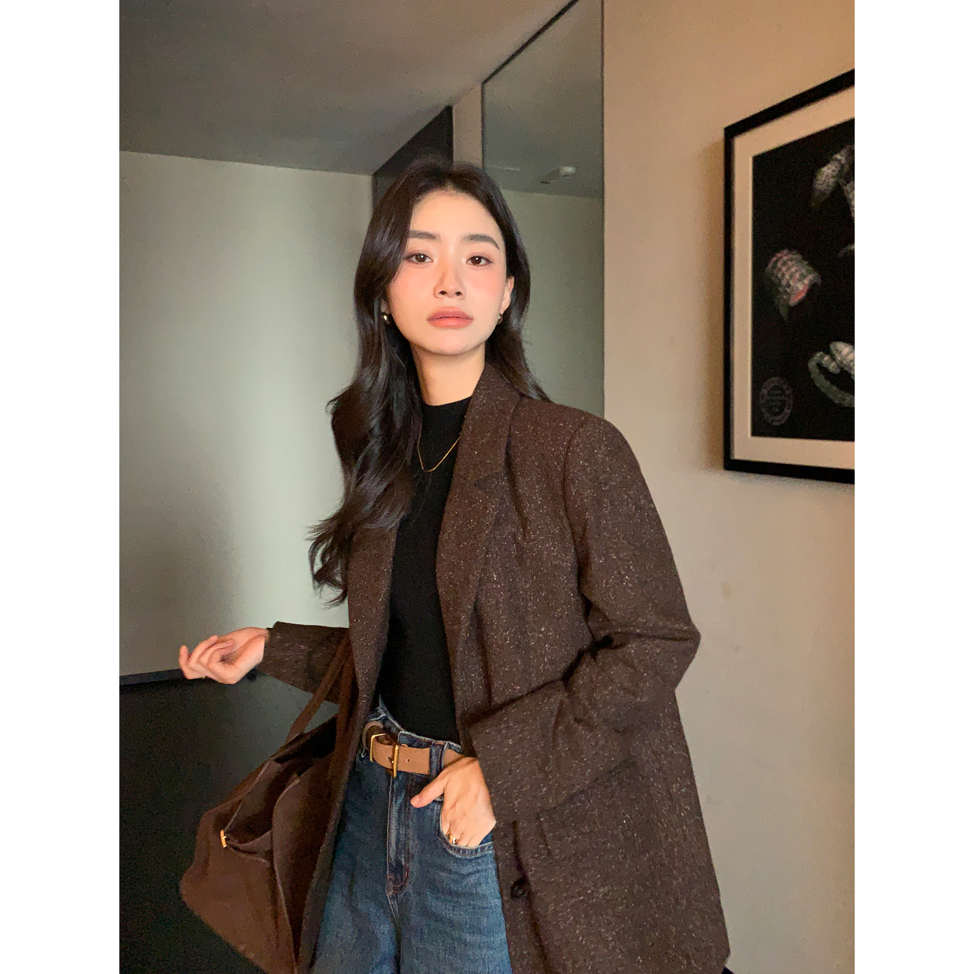 丝滑斜纹西装显瘦直身宽松不紧身