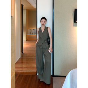 Lin 套装 高智办公室系 系带马甲女老钱风休闲裤 亚麻挂脖式 Maven