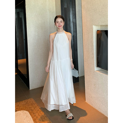 Maven Lin 飘带系结挂脖连衣裙女度假风轻薄飘逸长裙无袖背心裙