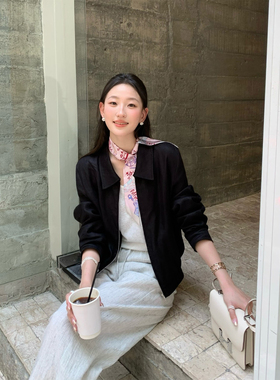 Maven Lin 老钱风1OO亚麻短款外套女夏季薄款高级感夹克防晒开衫