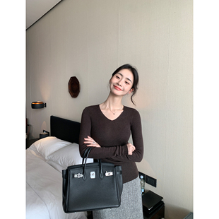 v领针织衫 基础款 女气质内搭打底衫 秋冬修身 上衣 Maven 长袖 Lin