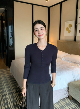 Maven Lin 智性内在 极简修身长袖针织衫女柔软气质通勤打底t恤