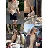 女亲肤修身 Maven 正肩打底上衣 气质圆领长袖 针织衫 Lin 温柔经典